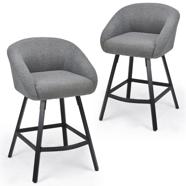 English Elm Bar Upholstered Counter Stool Set of 2 with Back and Armrests, Velvet Seat, 27" Comfort Height, Durable Gray T3623P407975