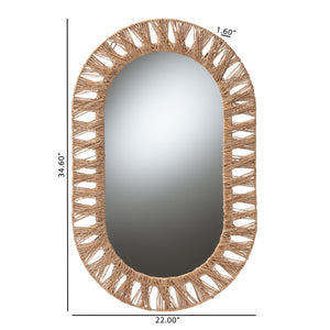 English Elm Modern Rattan Oval Wall Mirror Handcrafted Bohemian Decor for Entryways and Living Rooms B2750P420392