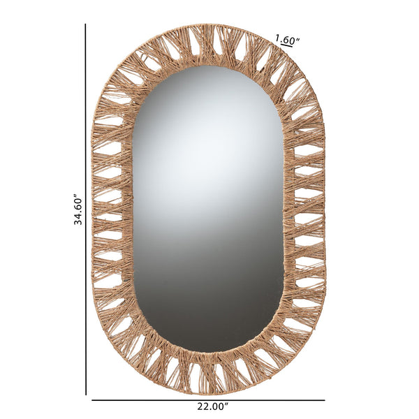 English Elm Modern Rattan Oval Wall Mirror Handcrafted Bohemian Decor for Entryways and Living Rooms B2750P420392