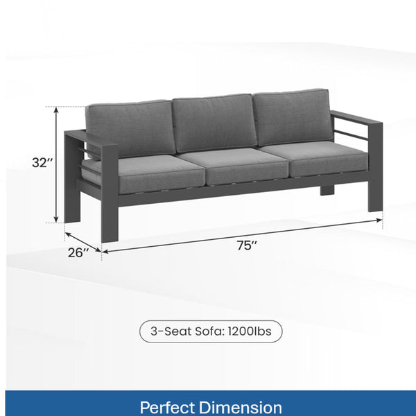 English Elm 75" Outdoor Iron Frame 3 Seat Patio Sofa with Olefin Cushions for Deck or Poolside Gray+Gray B082P455111