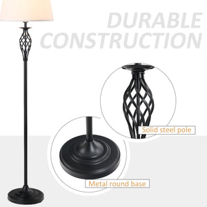 English Elm HOMCOM 3-Piece Vintage Floor & Table Lamp Set with Woven Metal Pole, White Fabric Shades, Cozy Glow W2225P217294