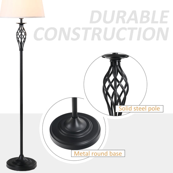 English Elm HOMCOM 3-Piece Vintage Floor & Table Lamp Set with Woven Metal Pole, White Fabric Shades, Cozy Glow W2225P217294