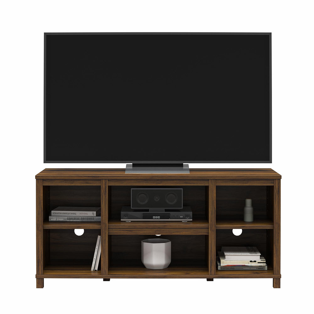 English Elm Parsons TV Stand for TVs up to 50" with ample open shelving, cord management, modern oak finish Walnut B2733P384502