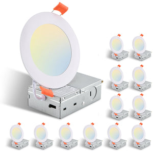 English Elm 12-Pack 4-Inch Ultra-Thin LED Recessed Ceiling Light with Junction Box, Dimmable 2700-5000K 9W PMID W2312P375001