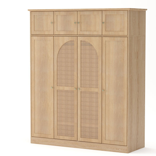 English Elm 70.87"tall Rattan Door Armoire Freestanding Wardrobe with Adjustable Shelves Hanging Rod Natural W757S00054