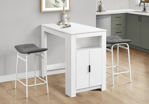 English Elm Dining 48" Counter Height Rectangular Table with Side Storage Cabinet and Open Shelf, Modern Design White 51 L x 27 W x 5 H B2710P286995
