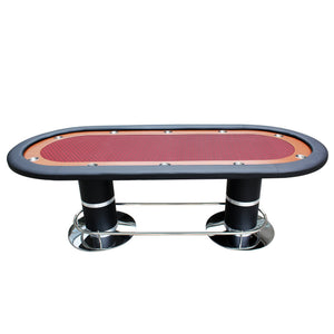 English Elm 96" Oval Poker Table Seats 10 with Speed Felt Surface Stainless Steel Cup Holders Red W2748S00049