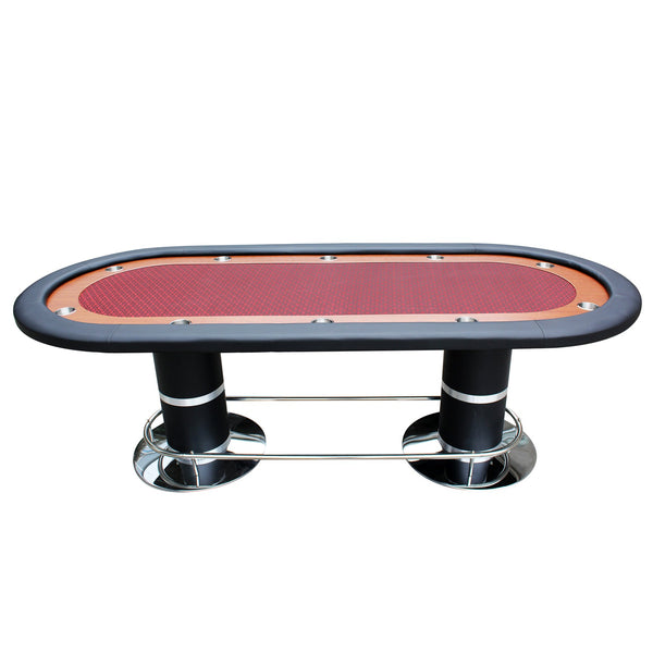 English Elm 96" Oval Poker Table Seats 10 with Speed Felt Surface Stainless Steel Cup Holders Red W2748S00049