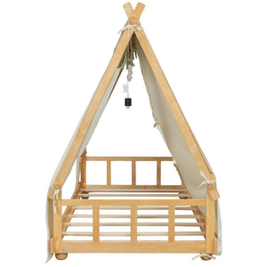 English Elm Twin Cabin Bed with Detachable Tent Skylight and Woodland Deer Antler Accents White N708P356716K