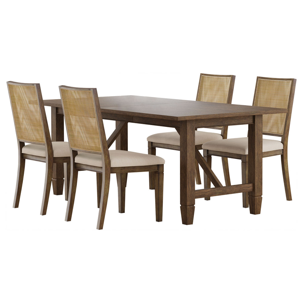 English Elm Jamie Mahogany Rectangular Dining Set with Rattan Chairs and Extension Leaf B062S01594