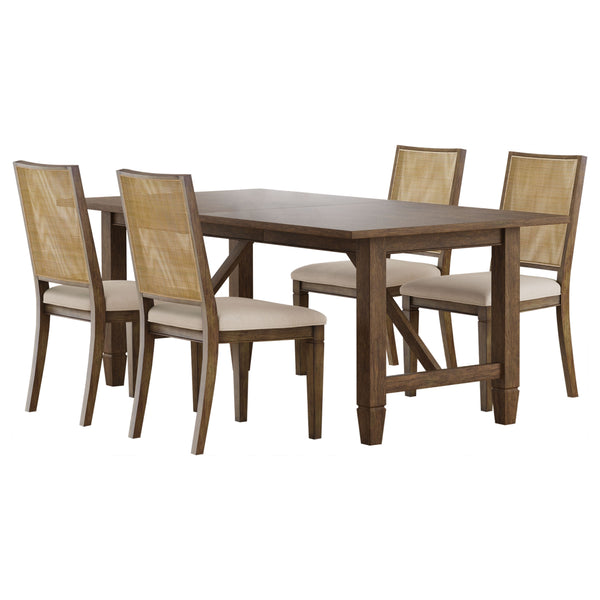English Elm Jamie Mahogany Rectangular Dining Set with Rattan Chairs and Extension Leaf B062S01594