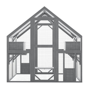 English Elm Cat, Outdoor Wood Enclosure Multi-level Shelter with Platforms Resting Boxes Waterproof Canopy W1598S00039