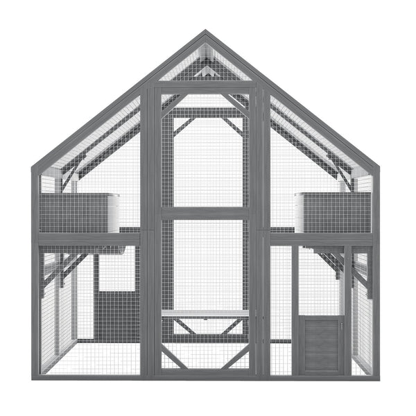 English Elm Cat, Outdoor Wood Enclosure Multi-level Shelter with Platforms Resting Boxes Waterproof Canopy W1598S00039