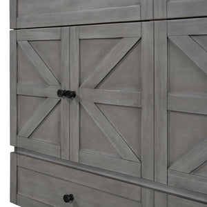 English Elm Queen Murphy Wall Bed with Usb Ports Storage Drawers and Cabinet Style Panel Front Gray N708S00006AAE