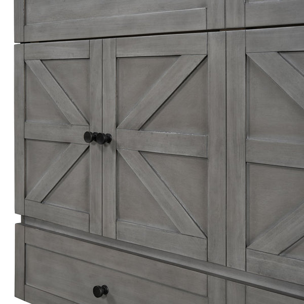 English Elm Queen Murphy Wall Bed with Usb Ports Storage Drawers and Cabinet Style Panel Front Gray N708S00006AAE