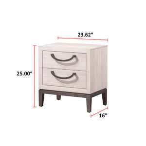 English Elm 1pc Sleek Beige White Nightstand with 2 Drawers, Compact 26.5x18.5x25.5" Solid Wood Bedroom Storage B011P266093