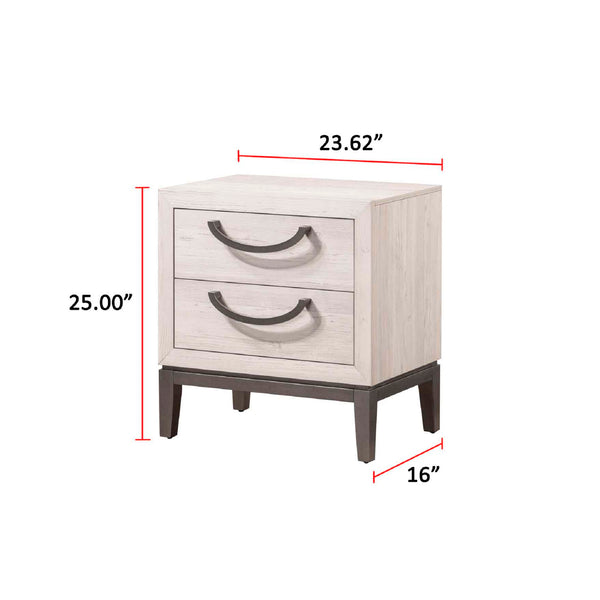 English Elm 1pc Sleek Beige White Nightstand with 2 Drawers, Compact 26.5x18.5x25.5" Solid Wood Bedroom Storage B011P266093