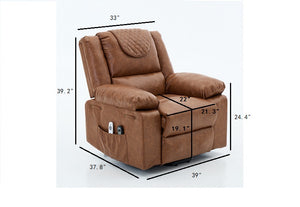 English Elm Brown PU Remote-Controlled Heating Massage Recliner for Seniors with Assist Lift, Cup Tray & Remote Controls W570P320458