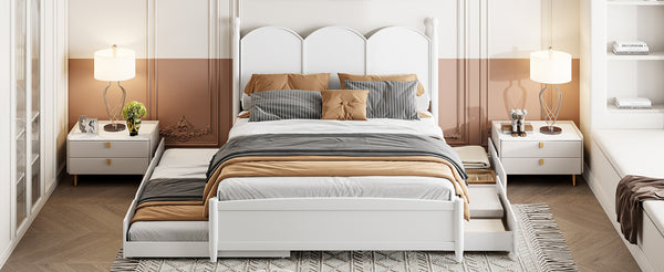 English Elm Queen Size Platform Bed With Twin Xl Trundle, 2 Storage Drawers, Elegant Design For Space-Saving N820S00025K-GIGA