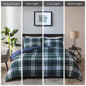 JLA Home Madison Park Essentials - 3M Plush Plaid All-Season Comforter Set with Scotchgard Moisture Wicking, OEKO-TEX Antimicrobial Protection Navy BASI10-0244