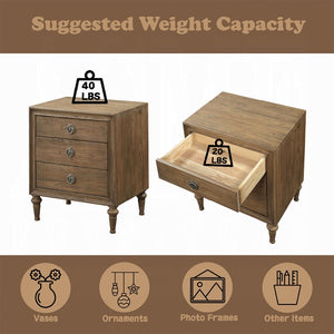 English Elm Inverness Three Drawer Nightstand Reclaimed Oak Farmhouse Bedroom Wood Legs B2726P475048