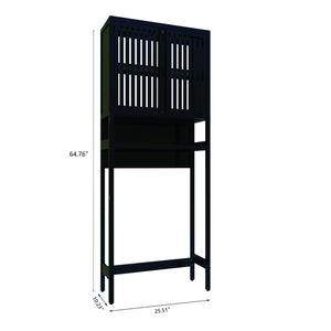 English Elm Toilet Side Bamboo Tower with Louvered Doors Open Shelf Freestanding Bathroom Organizer W2207P334026