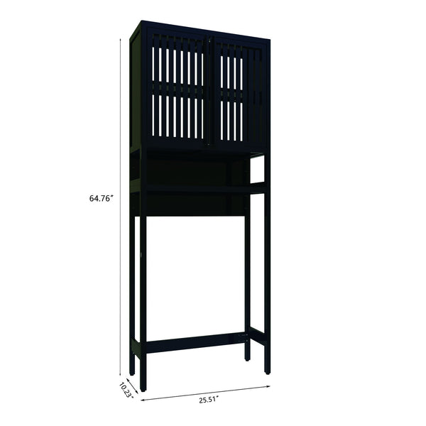 English Elm Toilet Side Bamboo Tower with Louvered Doors Open Shelf Freestanding Bathroom Organizer W2207P334026
