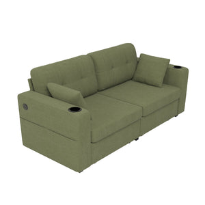 English Elm Sofas for Living Room Chenille Three Seat Couch with Usb Charging Storage and Cup Holder Olive W395S00146