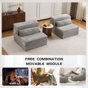 English Elm Compression Modular Sofa Bed - Versatile Mahjong Design, Soft Fleece, No Assembly, 2 Pillows Included! W3723S00048