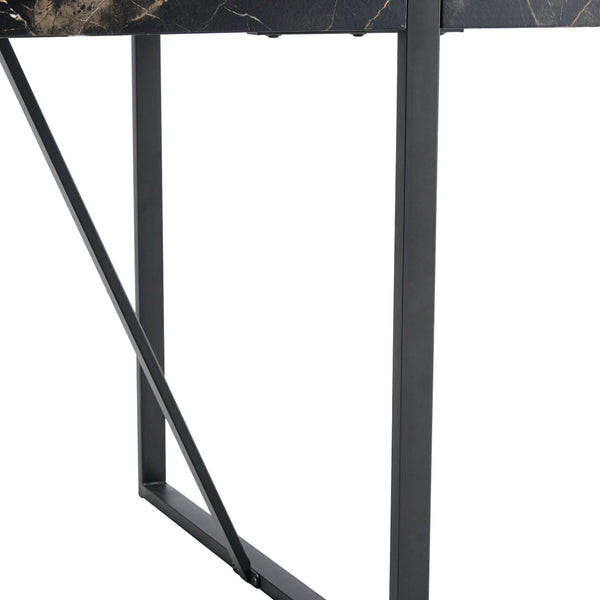 English Elm Table Modern Black Marble Dining Set With 6 Dark Gray Chairs - Stylish, Durable, Perfect For Any Space W1151S03839-GIGA