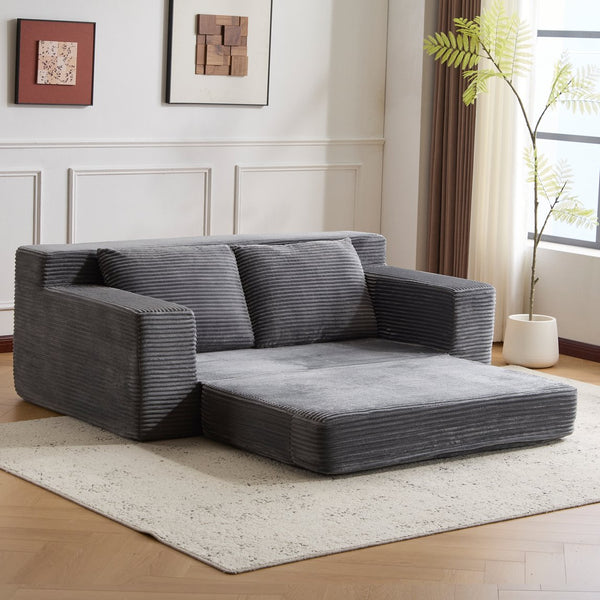 English Elm Loveseat Corduroy Bean Bag Sofa Bed with Memory Foam, Reversible Cushions, Plush Bolsters, No Assembly Required DARK GREY W3723P346938