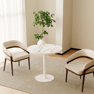 English Elm Round Tulip Bistro Table Faux Marble Top Gold Pedestal Base for Small Dining Spaces W3316P457298