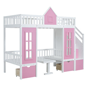 English Elm Twin-over-twin Bunk Bed Convertible Lower Desk Solid Pine Kids Bedroom Space Saver LT000681AAH-1