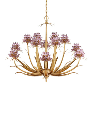 Currey & Company Marilee Medium Chandelier - Elegant Floral Design With Dutch Gold Leaf Finish & Crystal Accents Pink Crystal ,Wrought Iron 9000-1307-currey-company