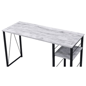 English Elm Rectangular Rustic Industrial Writing Desk with Metal Frame, 2-Tier Open Shelves for Storage and PC Antique White B016P312631