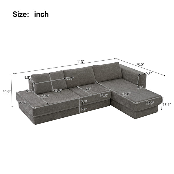 English Elm L-shaped Chenille Sectional Sofa with Deep Modular Seating and Layered Cushion Comfort Dark Grey N763S000090R