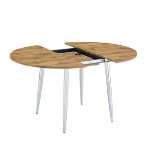 English Elm With Retractable Leaf Round Oval Mdf Top and Sleek Metal Legs Modern Dining Table Silver,Wood W1151S03944