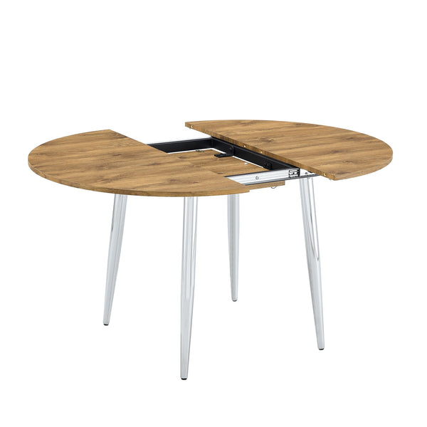 English Elm With Retractable Leaf Round Oval Mdf Top and Sleek Metal Legs Modern Dining Table Silver,Wood W1151S03944