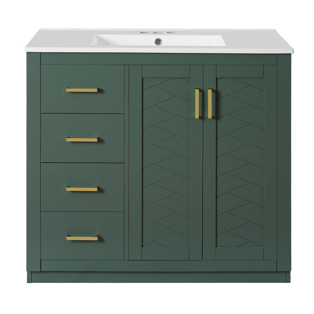 English Elm 72'' Elegant Bathroom Vanity With Ceramic Sink, Soft-Close Drawers & Solid Wood Storage Cabinet Set N710SS00013F