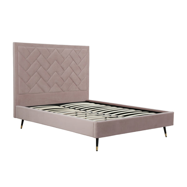 English Elm Crosby Upholstered Velvet Queen Bed In Blush – Chic Chevron Headboard, No Box Spring Needed, Easy Setup B365S00036