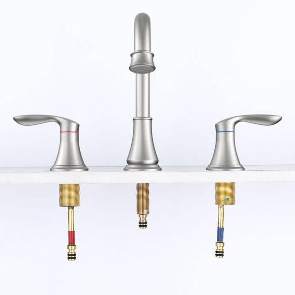 English Elm 2-Handle Brushed Nickel Bathroom Sink Faucet – 8" Widespread Design With 360° Swivel Spout & Drain Assembly T3177P277512