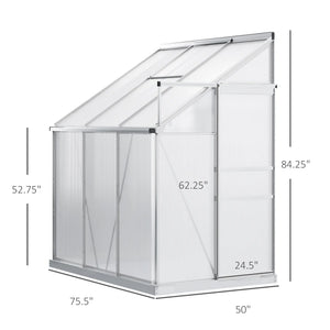 English Elm 6.3' Lean-to Aluminum Greenhouse with Uv Polycarbonate Panels and Adjustable Ventilation T3971S00043