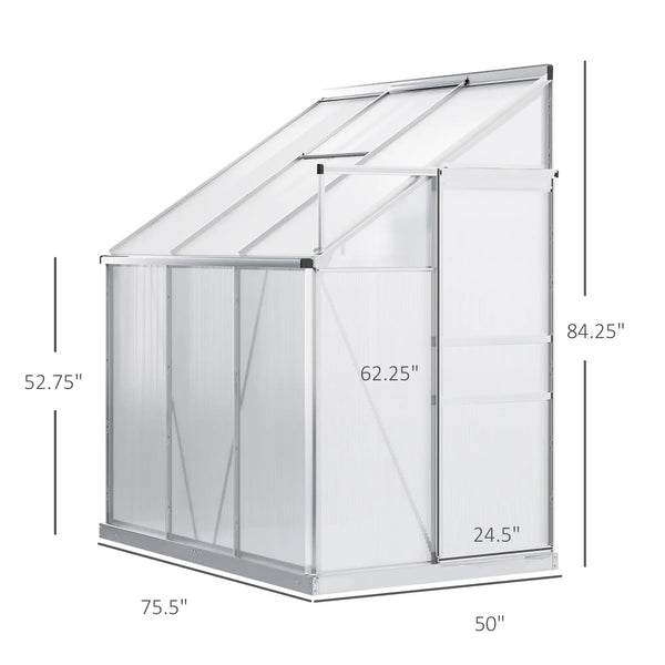 English Elm 6.3' Lean-to Aluminum Greenhouse with Uv Polycarbonate Panels and Adjustable Ventilation T3971S00043