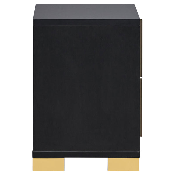 English Elm Jeremiah Matte Black Two-drawer Nightstand with Gold Bar Pulls Art Deco Bedroom B062P447810