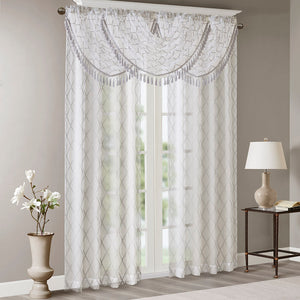 JLA Home Madison Park - Diamond Sheer Valance with Embroidered Diamond Motif, Tassel Trim, Waterfall Drape for Soft Light White/Grey MP41-4945