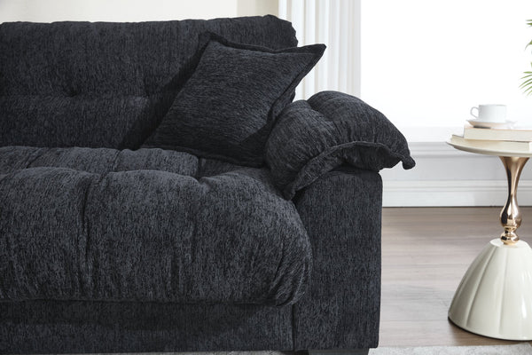 English Elm Casual 3-Seater Chenille Pleated Sofa In Black – Modern Comfort For Living Rooms & Apartments W2100S00213