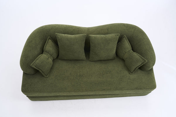 English Elm (old Sku W2231p392100) Chenille Sleeper Sofa Foldable Convertible Loveseat with Four Pillows Green W2231P466737