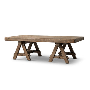 English Elm Hawthorne Reclaimed Elm Trestle Coffee Table Solid Wood Farmhouse Living Room Accent Brown B2719P474449