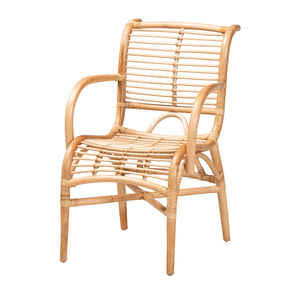English Elm Modern Woven Rattan Accent Chair Openwork Lattice Frame for Sunroom or Bedroom B2750P420383