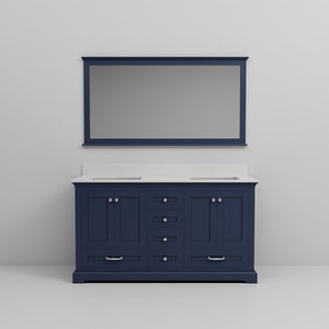 English Elm Navy Double Bath Vanity 60" W x 22" D with Cultured Marble Top, Soft-Close Drawers & 58" Mirror B2731S00738